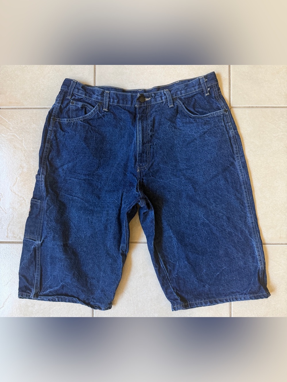 Genuine Dickies Mens Carpenter Denim Shorts Sz 38 Dark Wash Jorts Y2K